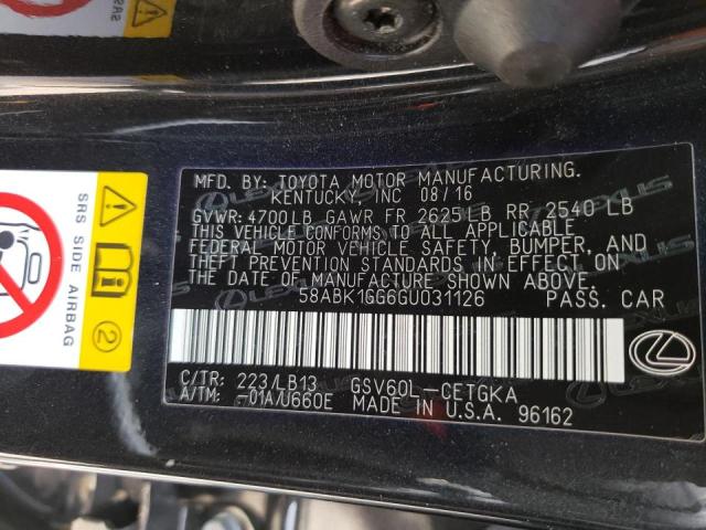 Photo 10 from auction – 2016 LEXUS ES 350 with VIN 58ABK1GG6GU031126
