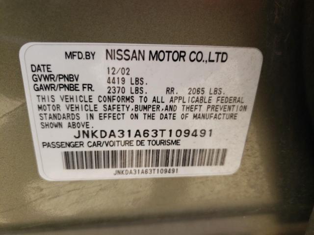 INFINITI I35 2003 with VIN JNKDA31A63T109491 - Photo from auction