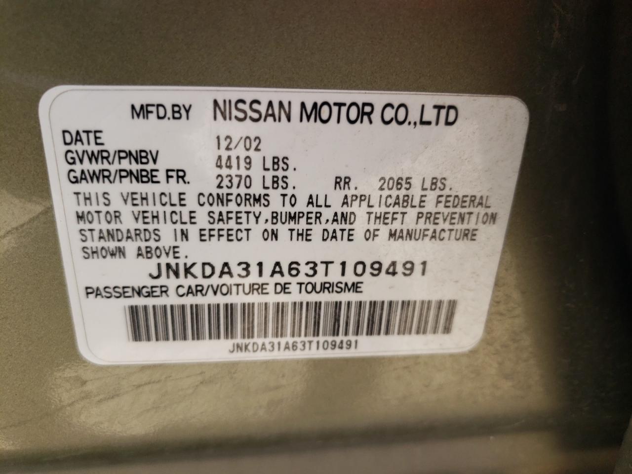 Photo 11 from auction – 2003 INFINITI I35 with VIN JNKDA31A63T109491