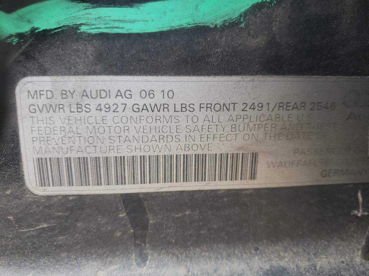Photo 10 from auction – 2011 AUDI A4 PREMIUM with VIN WAUFFAFL5BN003995