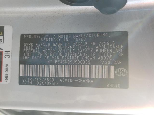 Photo 10 from auction – 2009 TOYOTA CAMRY BASE with VIN 4T1BE46K99U900939
