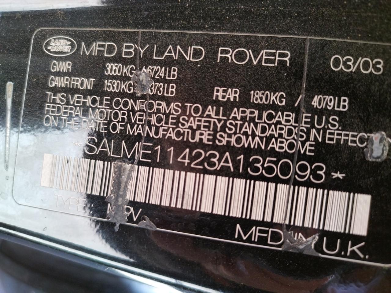 Photo 10 from auction – 2003 LAND ROVER RANGE ROVE with VIN SALME11423A135093