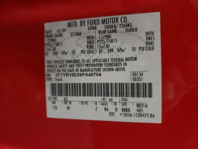 Photo 10 from auction – 2009 FORD RANGER SUP with VIN 1FTYR15E59PA49704