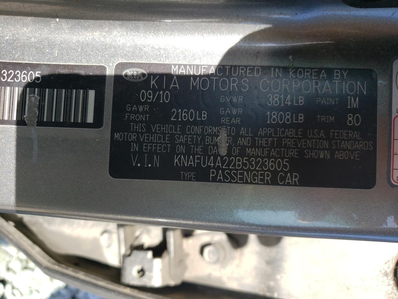Photo 11 from auction – 2011 KIA FORTE EX with VIN KNAFU4A22B5323605