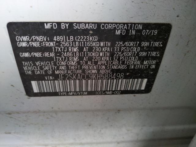 Photo 10 from auction – 2019 SUBARU FORESTER with VIN JF2SKACC9KH588498