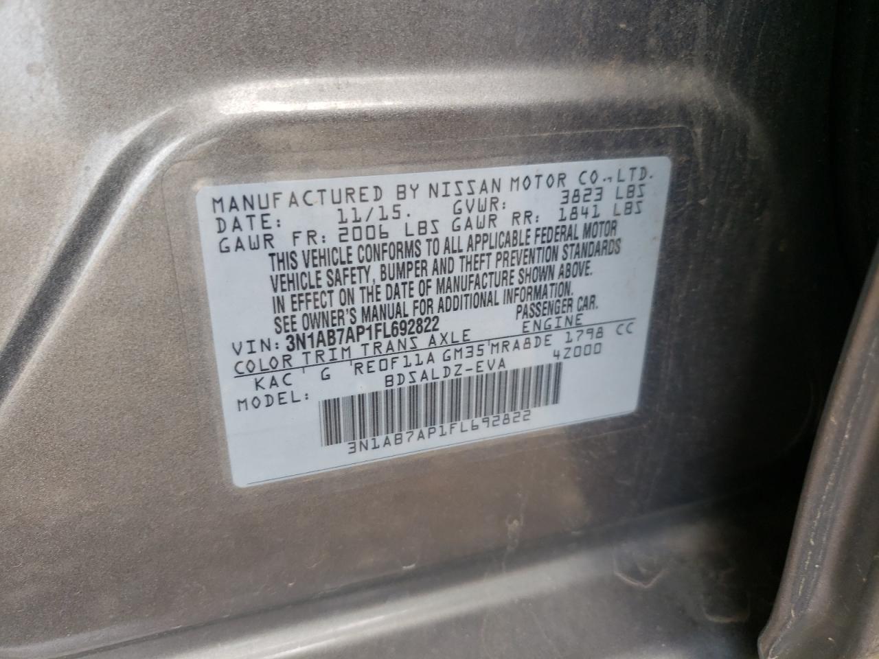 Photo 10 from auction – 2015 NISSAN SENTRA S with VIN 3N1AB7AP1FL692822
