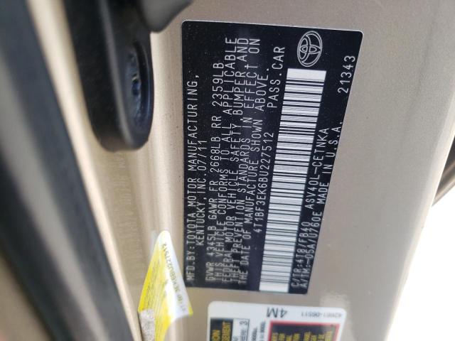 Photo 10 from auction – 2011 TOYOTA CAMRY BASE with VIN 4T1BF3EK6BU227512