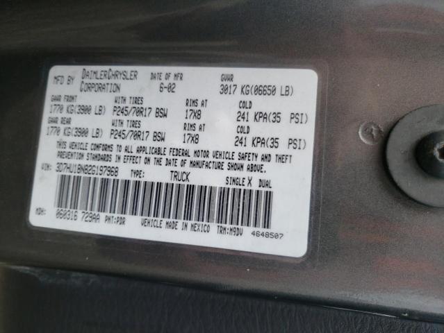Photo 10 from auction – 2002 DODGE RAM 1500 with VIN 3D7HU18N82G197968