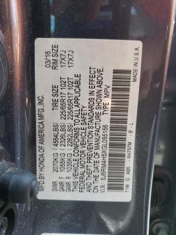 Photo 10 from auction – 2016 HONDA CR-V EX with VIN 5J6RM4H5XGL055156