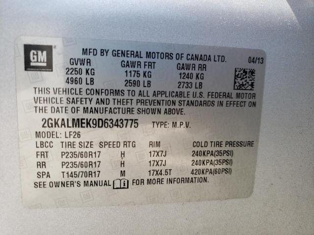 Photo 10 from auction – 2013 GMC TERRAIN SL with VIN 2GKALMEK9D6343775