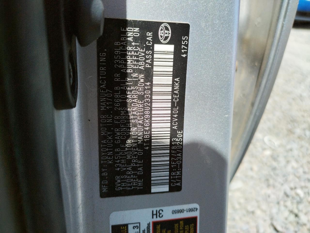 Photo 10 from auction – 2008 TOYOTA CAMRY CE with VIN 4T1BE46K98U233014