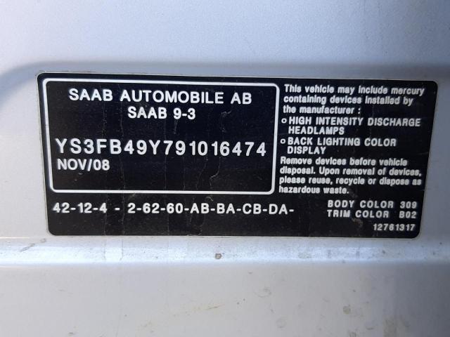 Photo 10 from auction – 2009 SAAB 9-3 2.0T with VIN YS3FB49Y791016474