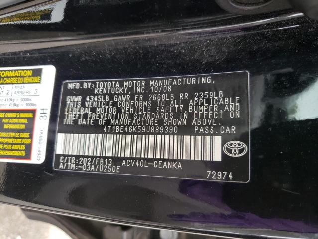 Photo 10 from auction – 2009 TOYOTA CAMRY with VIN 4T1BE46K59U889390