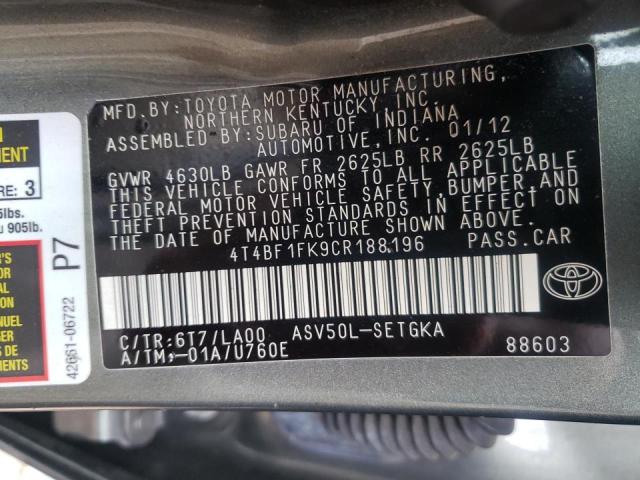 Photo 10 from auction – 2012 TOYOTA CAMRY BASE with VIN 4T4BF1FK9CR188196