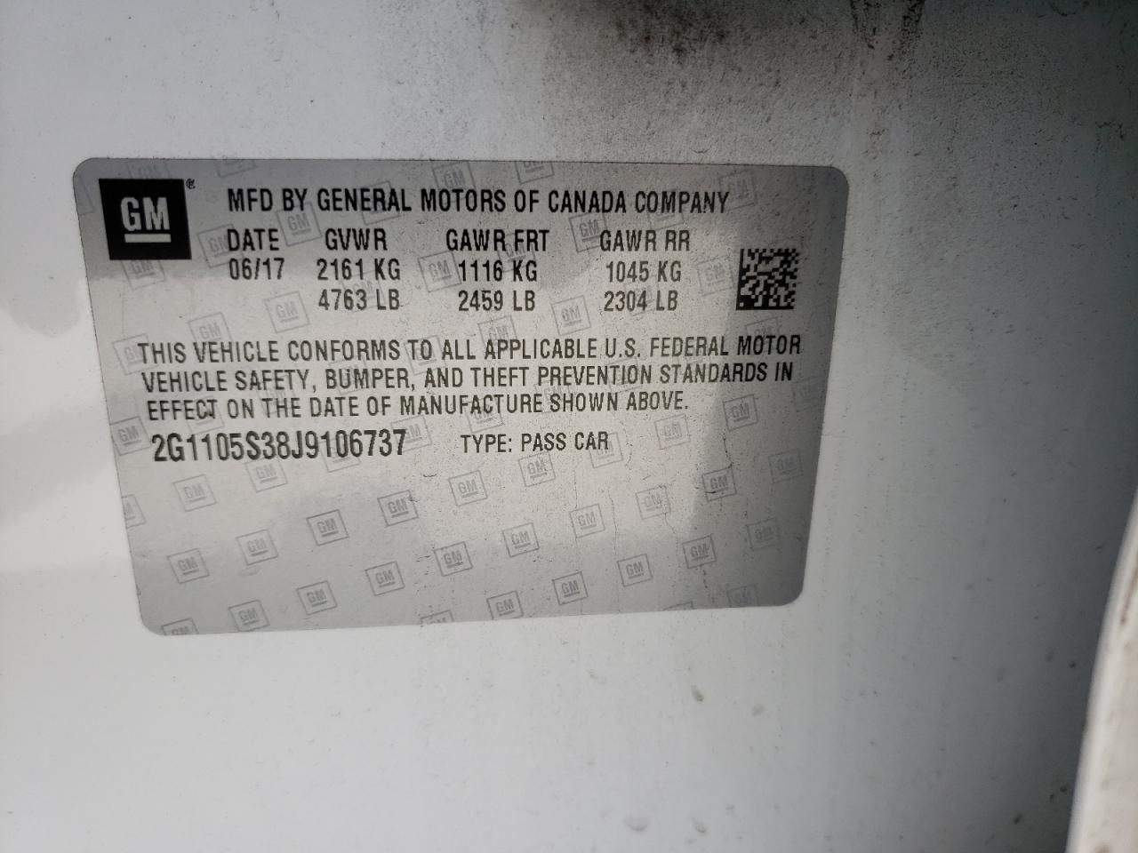 Photo 10 from auction – 2018 CHEVROLET IMPALA LT with VIN 2G1105S38J9106737