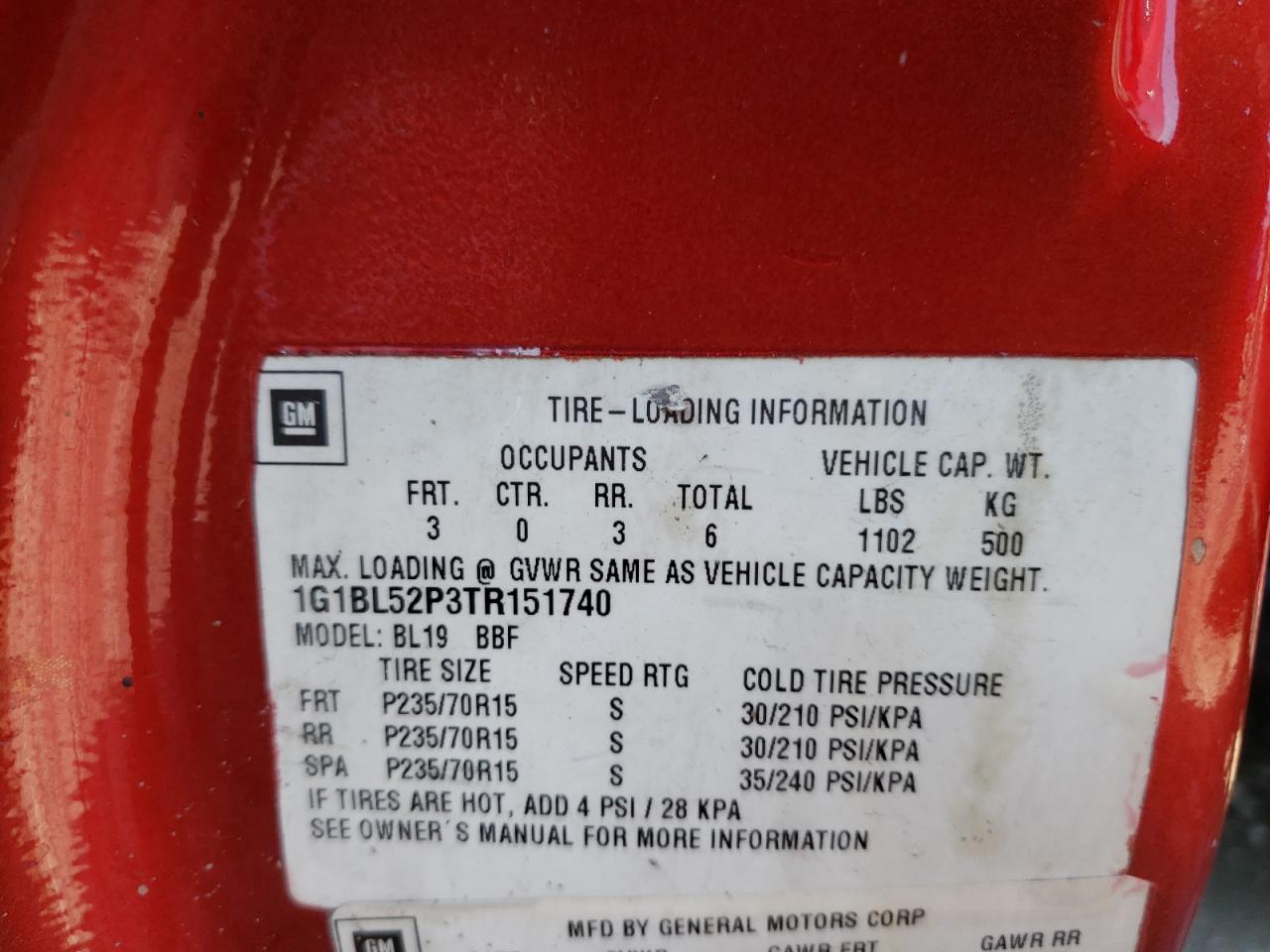 Photo 10 from auction – 1996 CHEVROLET CAPRICE / with VIN 1G1BL52P3TR151740