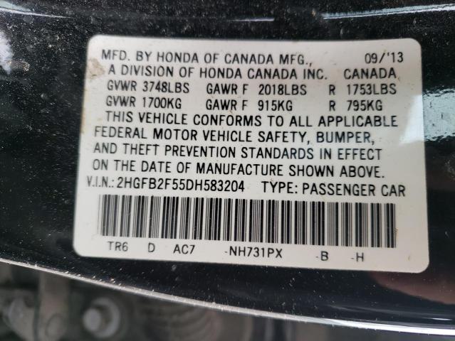 Photo 10 from auction – 2013 HONDA CIVIC LX with VIN 2HGFB2F55DH583204
