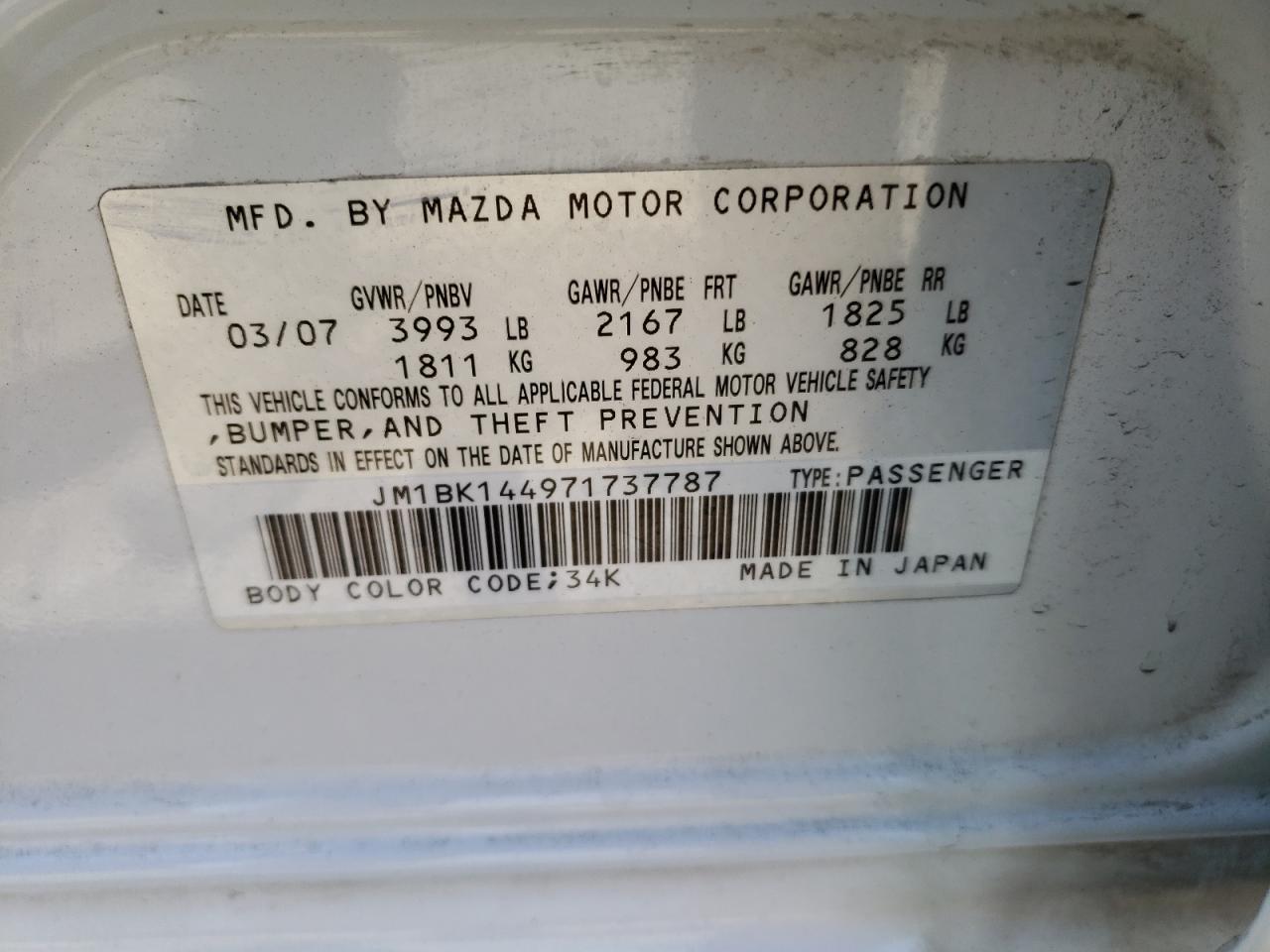 Photo 10 from auction – 2007 MAZDA 3 HATCHBAC with VIN JM1BK144971737787