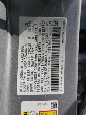 Photo 10 from auction – 2022 HONDA CIVIC EX with VIN 2HGFE1F76NH314004