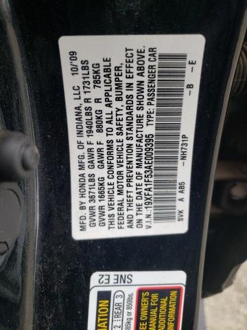 Photo 10 from auction – 2010 HONDA CIVIC LX with VIN 19XFA1F53AE009395