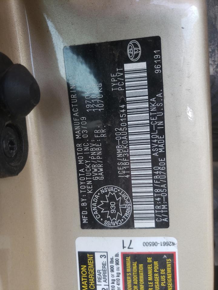 Photo 10 from auction – 2010 TOYOTA CAMRY BASE with VIN 4T1BF3EK0AU501544