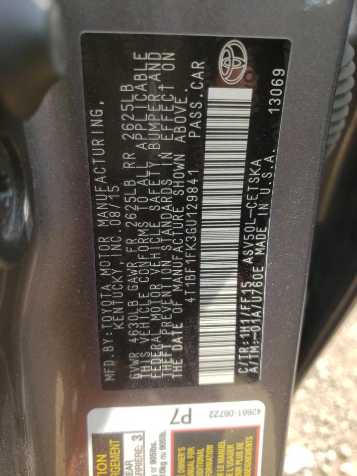 Photo 10 from auction – 2016 TOYOTA CAMRY LE with VIN 4T1BF1FK3GU129841