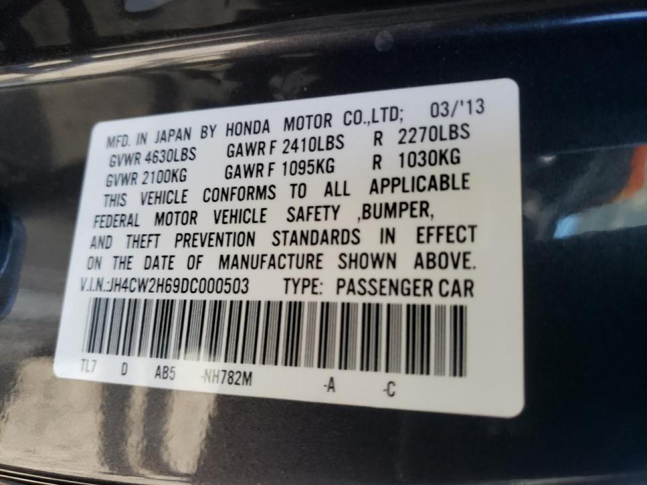 Photo 10 from auction – 2013 ACURA TSX TECH with VIN JH4CW2H69DC000503
