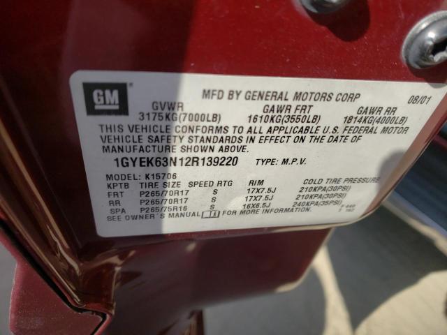 CADILLAC ESCALADE L 2002 with VIN 1GYEK63N12R139220 - Photo from auction