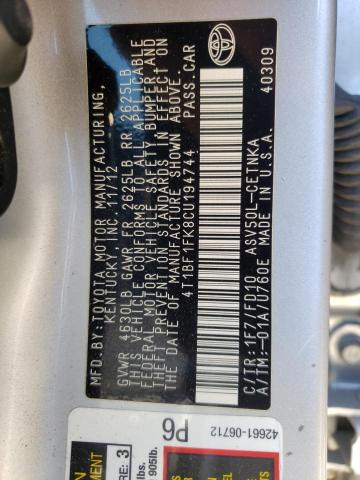 Photo 10 from auction – 2012 TOYOTA CAMRY BASE with VIN 4T1BF1FK8CU194744