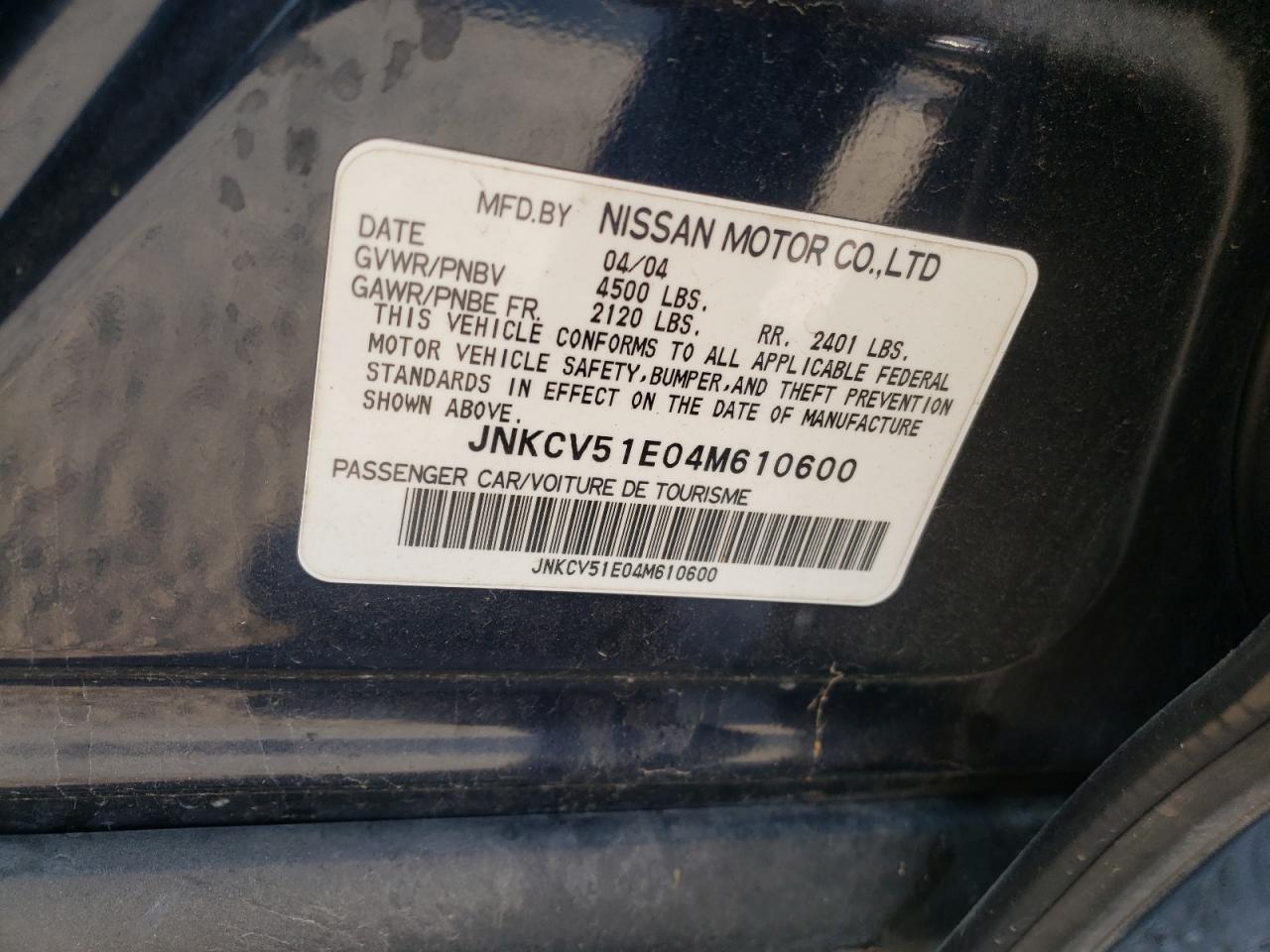 Photo 11 from auction – 2004 INFINITI G35 with VIN JNKCV51E04M610600