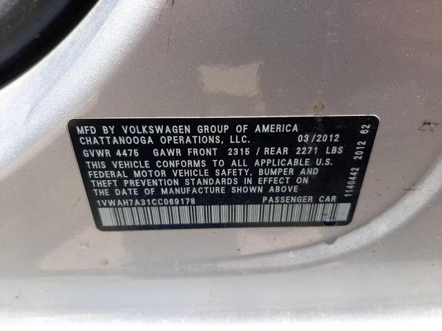 Photo 10 from auction – 2012 VOLKSWAGEN PASSAT S with VIN 1VWAH7A31CC069178