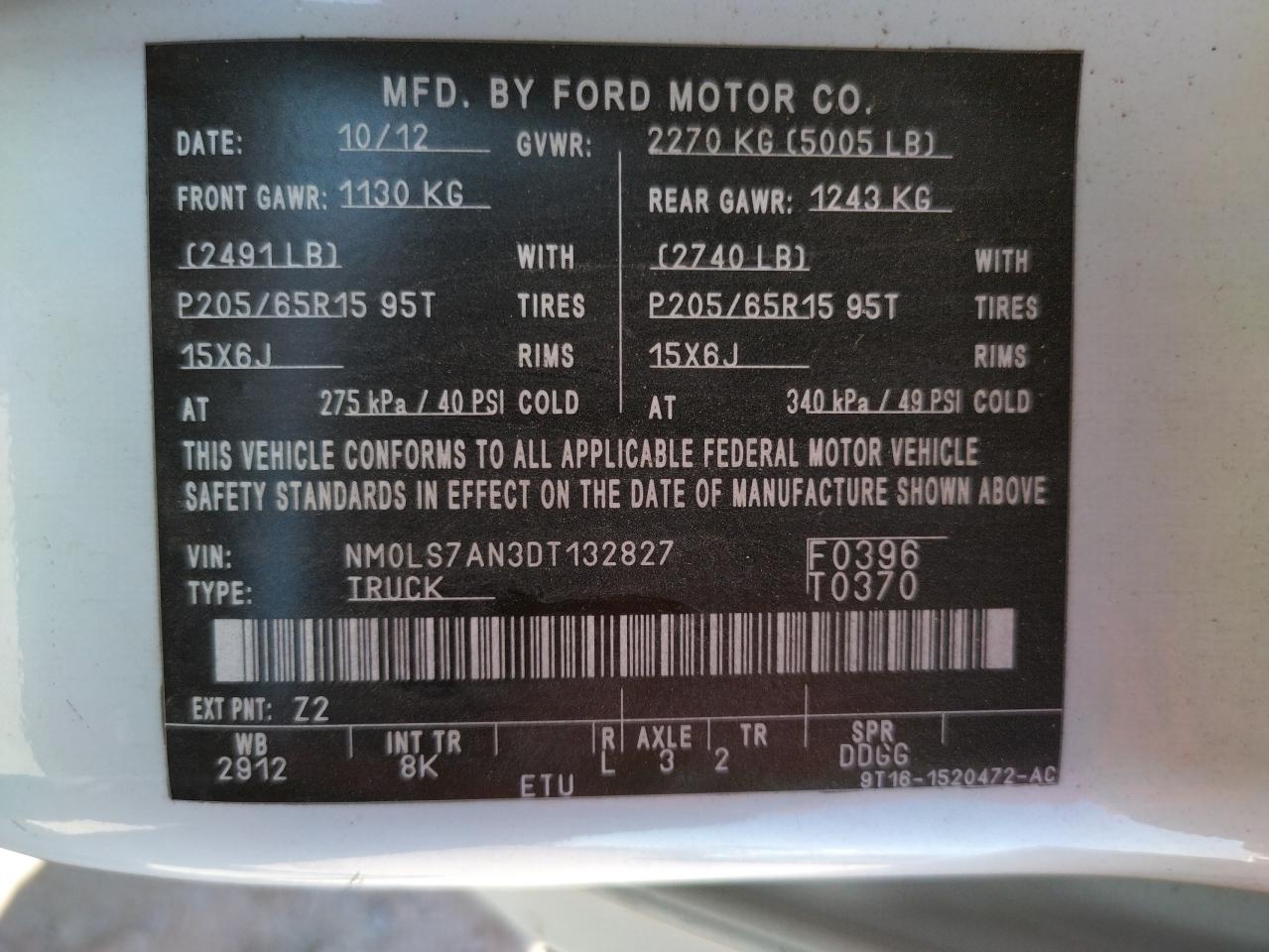 Photo 10 from auction – 2013 FORD TRANSIT CO with VIN NM0LS7AN3DT132827