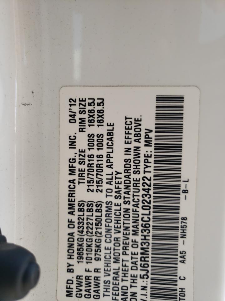 Photo 10 from auction – 2012 HONDA CR-V LX with VIN 5J6RM3H36CL023422
