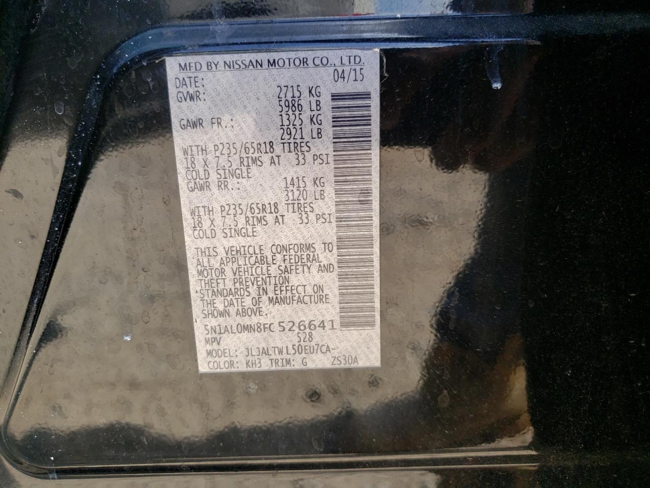 Photo 10 from auction – 2015 INFINITI QX60 with VIN 5N1AL0MN8FC526641