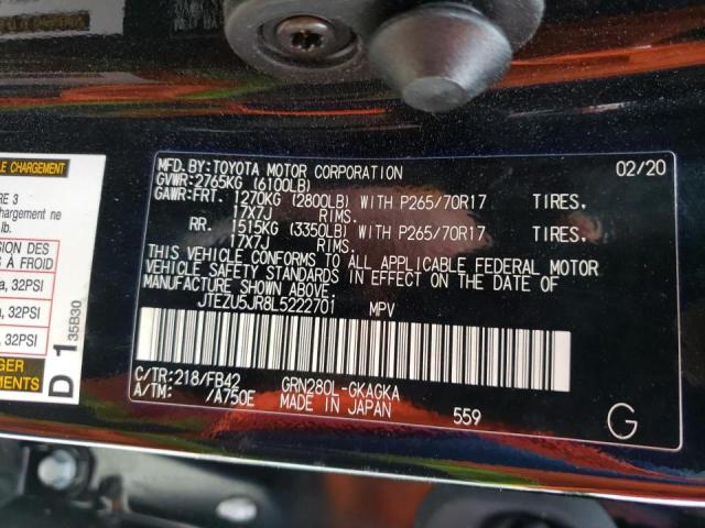 Photo 10 from auction – 2020 TOYOTA 4RUNNER SR with VIN JTEZU5JR8L5222701