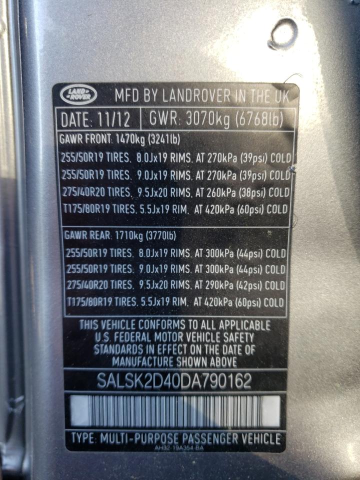 Photo 10 from auction – 2013 LAND ROVER RANGE ROVE with VIN SALSK2D40DA790162