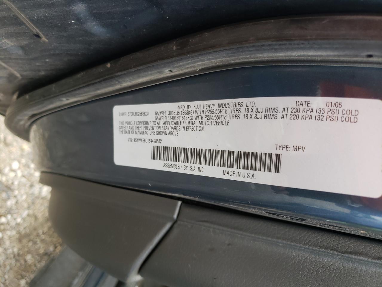 Photo 10 from auction – 2006 SUBARU B9 TRIBECA with VIN 4S4WX86C164428582
