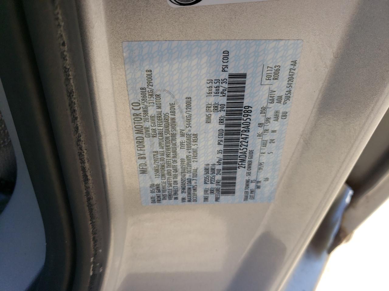 Photo 10 from auction – 2007 FORD FREESTAR S with VIN 2FMDA52247BA05989