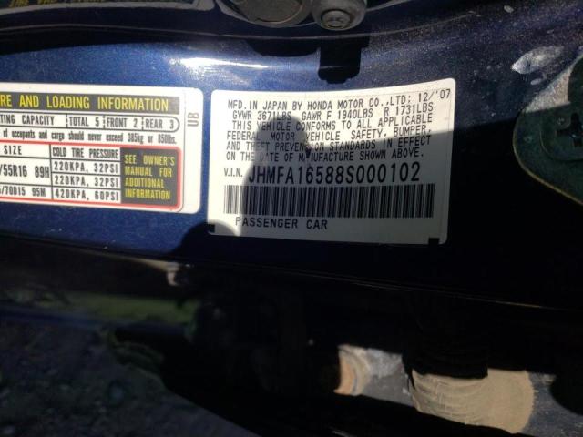 Photo 10 from auction – 2008 HONDA CIVIC with VIN JHMFA16588S000102