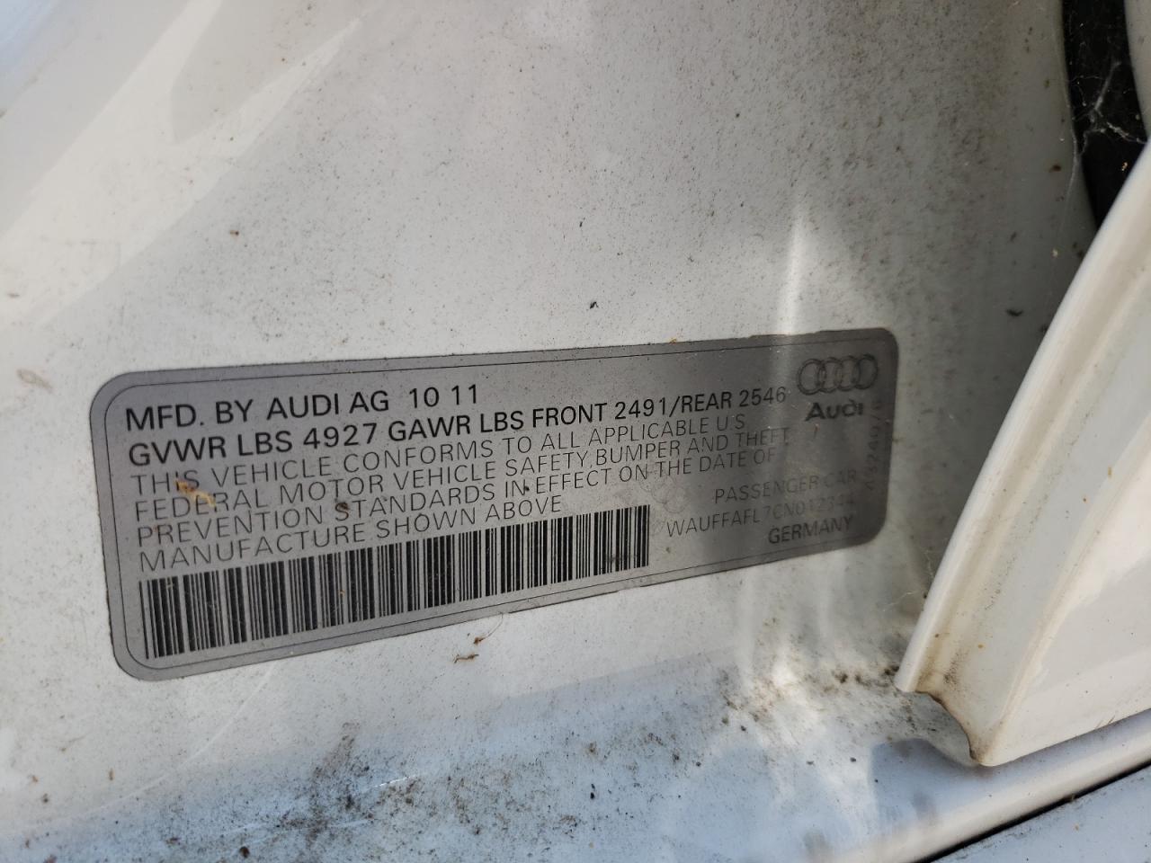 Photo 10 from auction – 2012 AUDI A4 PREMIUM with VIN WAUFFAFL7CN012344