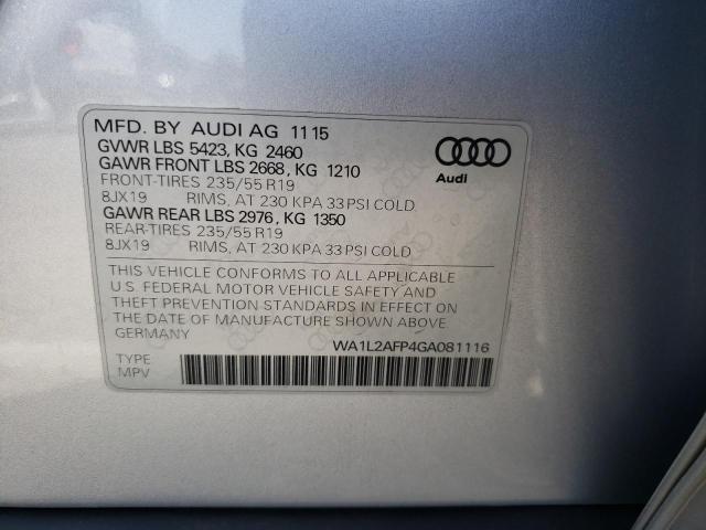 Photo 10 from auction – 2016 AUDI Q5 PREMIUM with VIN WA1L2AFP4GA081116