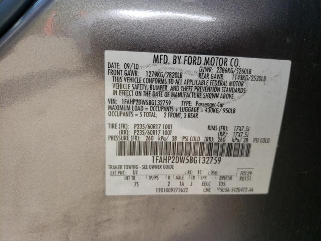 Photo 10 from auction – 2011 FORD TAURUS SE with VIN 1FAHP2DW5BG132759