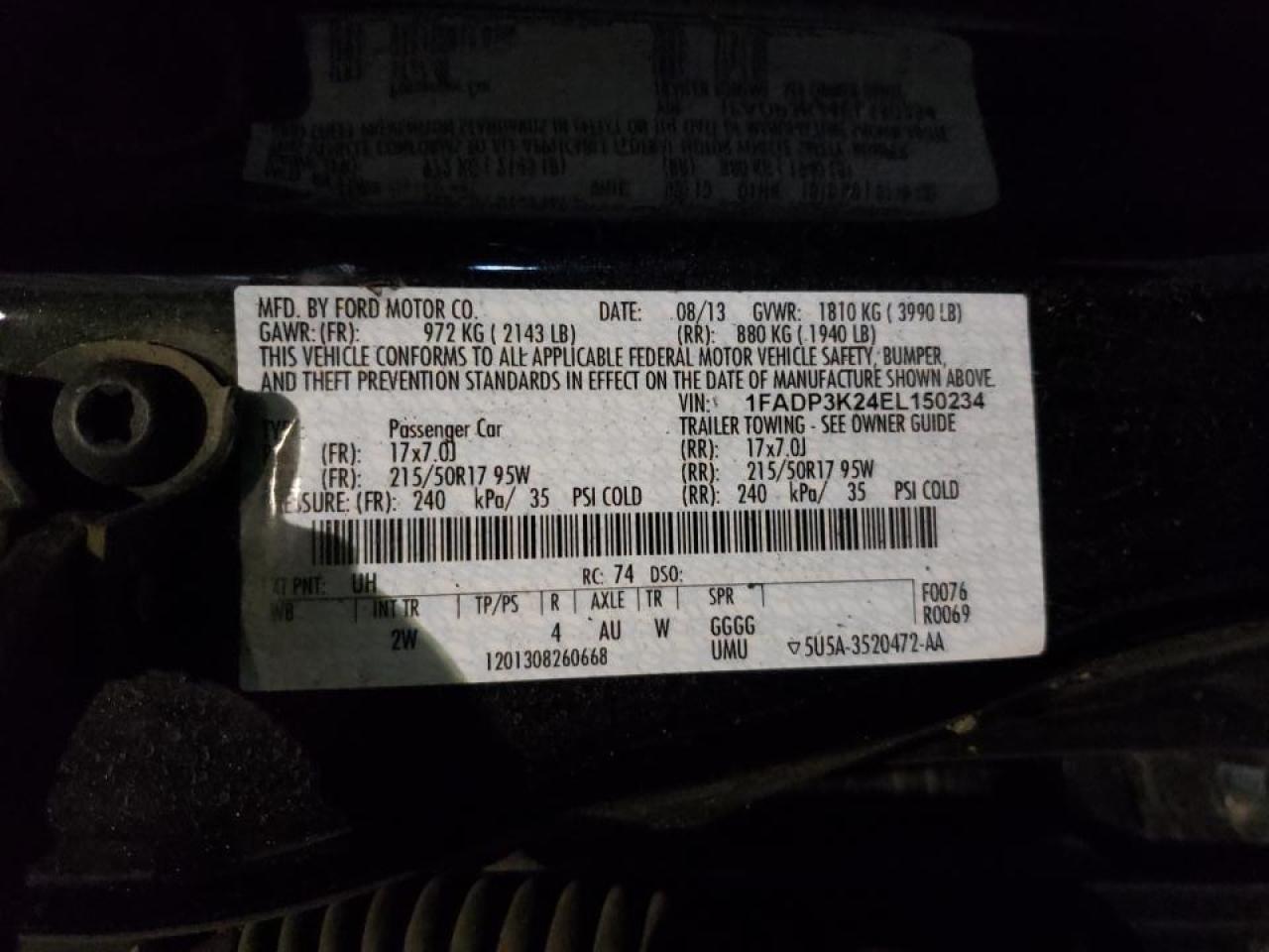 Photo 20 from auction – 2014 FORD FOCUS SE with VIN 1FADP3K24EL150234