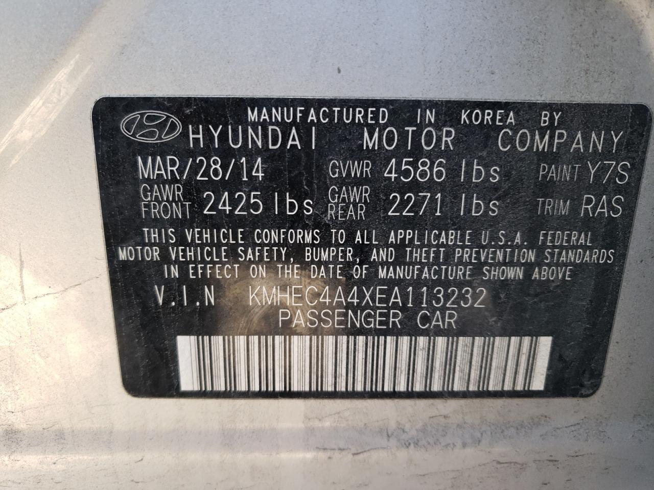 Photo 10 from auction – 2014 HYUNDAI SONATA HYB with VIN KMHEC4A4XEA113232