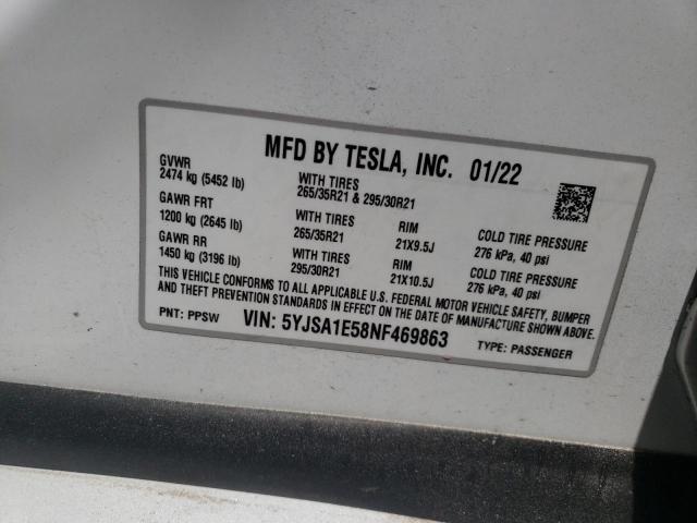 Photo 10 from auction – 2022 TESLA MODEL S with VIN 5YJSA1E58NF469863