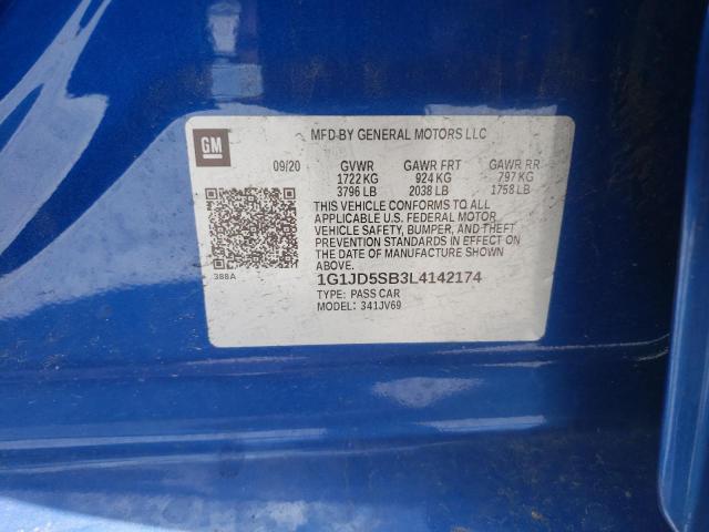 Photo 10 from auction – 2020 CHEVROLET SONIC LT with VIN 1G1JD5SB3L4142174