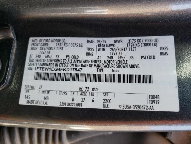 Photo 10 from auction – 2015 FORD F150 SUPER with VIN 1FTEW1EG4FKD17647