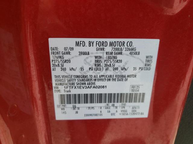 Photo 10 from auction – 2010 FORD F150 SUPER with VIN 1FTFX1EV3AFA02081