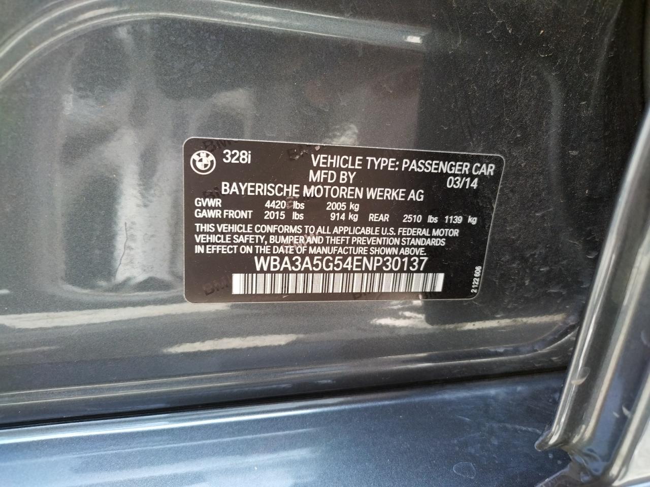 Photo 10 from auction – 2014 BMW 328 I with VIN WBA3A5G54ENP30137