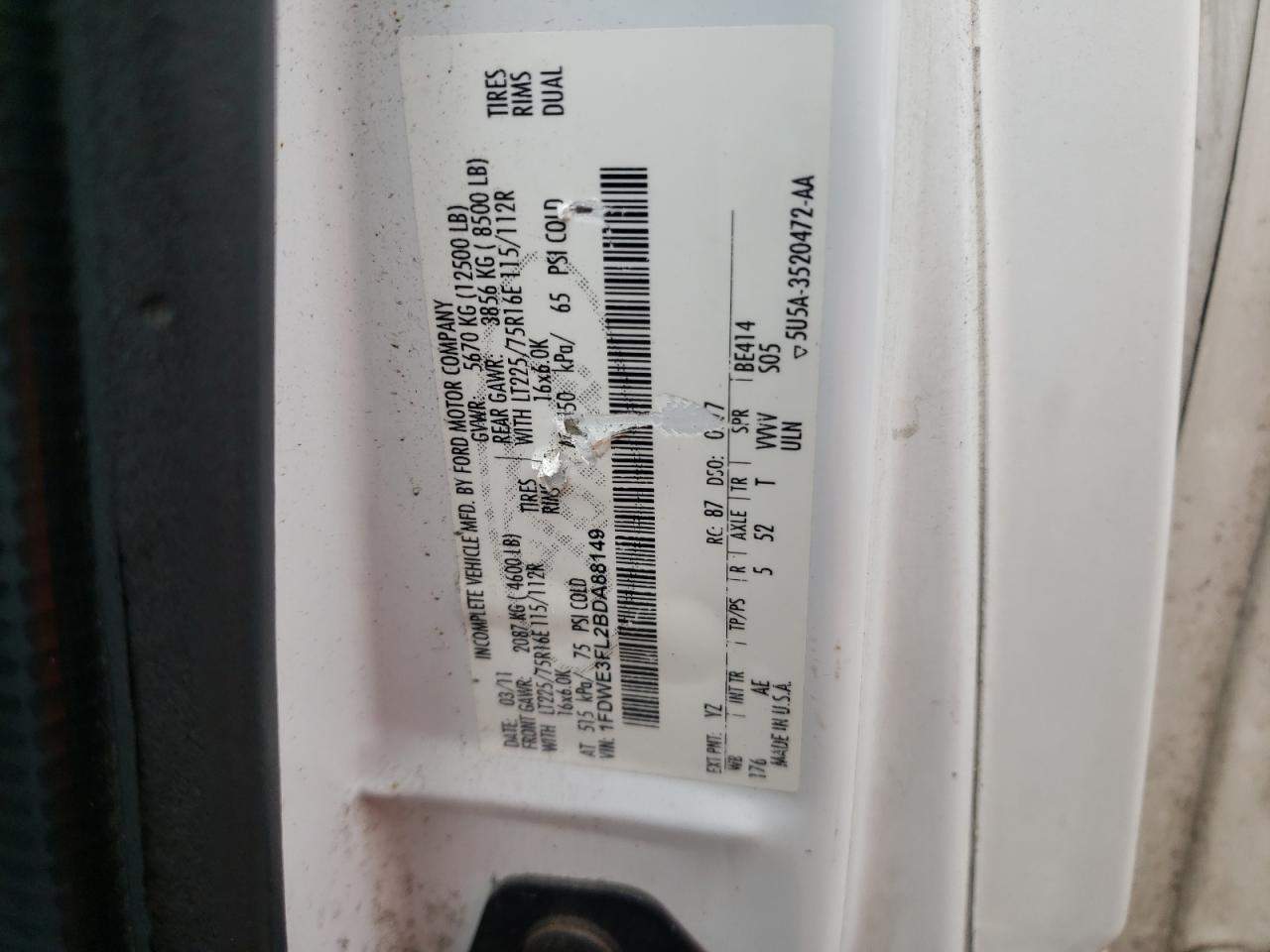 Photo 10 from auction – 2011 FORD F350 BUS with VIN 1FDWE3FL2BDA88149